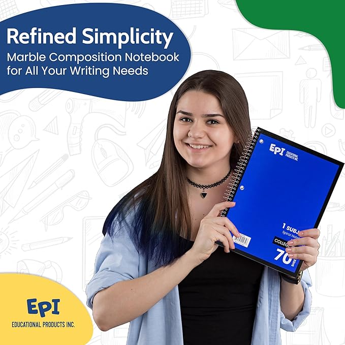 EPI Spiral Notebook | 1 Subject - College Ruled - 70 Sheets, Durable Spiral Binding | 10.5 x 8 in | Classroom Supplies | School, Office, Note Taking, Journaling - 12 Pack