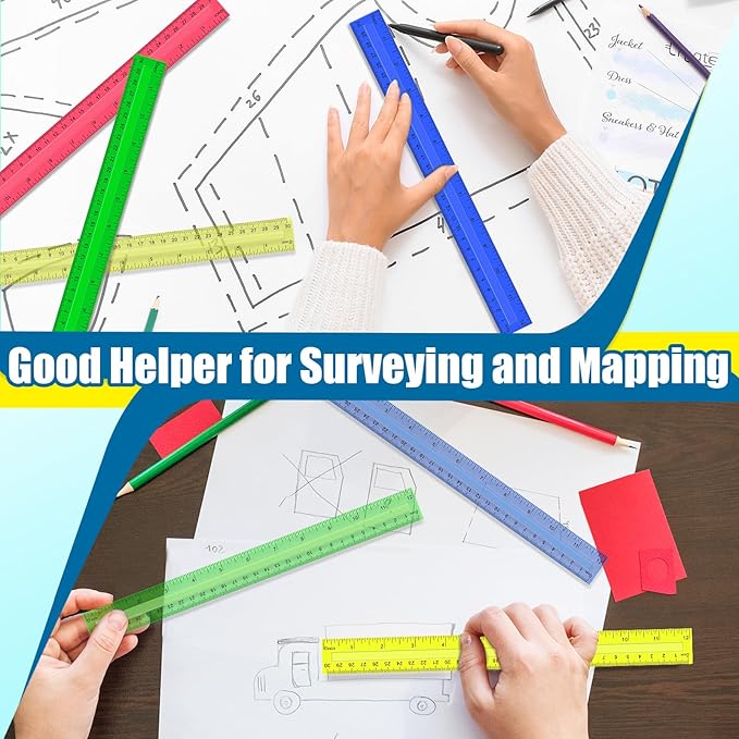504 Pcs Rulers Bulk, 12 Inch Plastic Assorted Color Clear Rulers with Inches Centimeters Millimeter. Measuring Drawing Tool for Kids, Ideal Back to School Classroom Office Home Supplies
