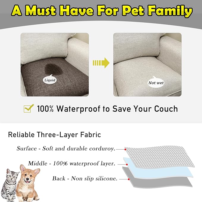 Couch Arm Covers, Waterproof Armrest Cover for Sofa, Armchair, Loveseat, Non-Slip Recliner Arm Cover, Sofa Arm Covers, Headrest Covers, Arm Chair Covers Set of 2 (Brown, 24"×20")