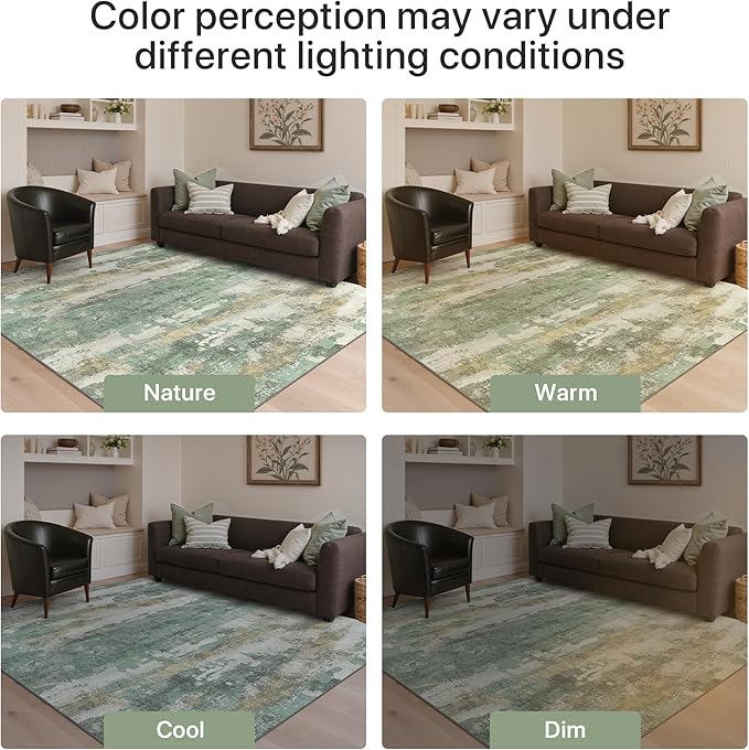 GENIMO No Crease Non Slip 8x10 Area Rugs for Living Room, Craft Woven Modern Abstract Rug, Soft Floor Carpet, Single-Piece Rugs for Bedroom, Dining Room, Office, Green Gray