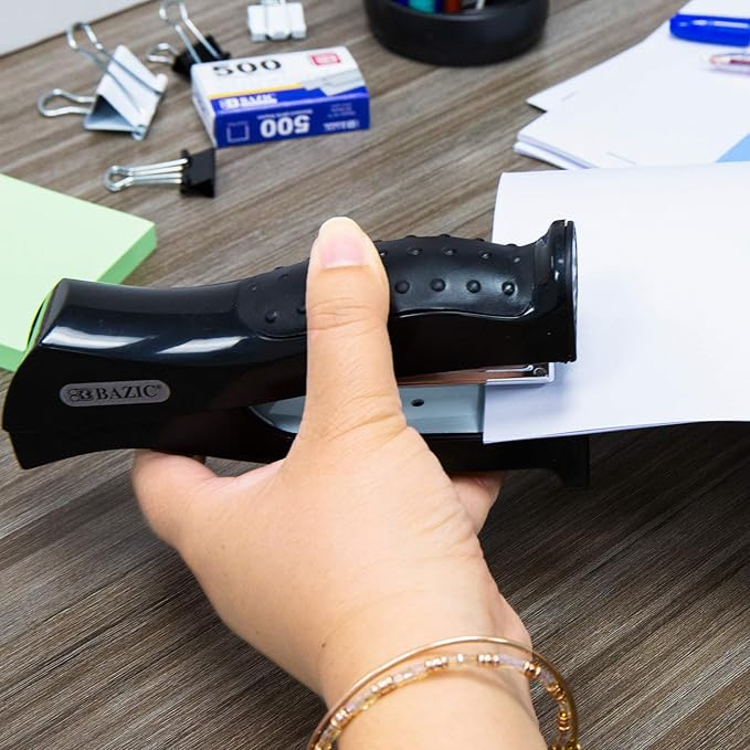 BAZIC Products Stand-Up Stapler w/500 Staples, Full Strip Size Standard (26/6), Black Durable Desktop Staplers for Home Office School, 12-Pack