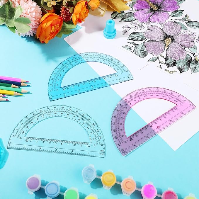Zonon 100 Pack 6 Inch Plastic Protractor Christian Charity Donation 180 Degrees Pink Blue Clear Protractors for Classroom School Math Teacher Student Office Supplies Christmas Operation Gifts
