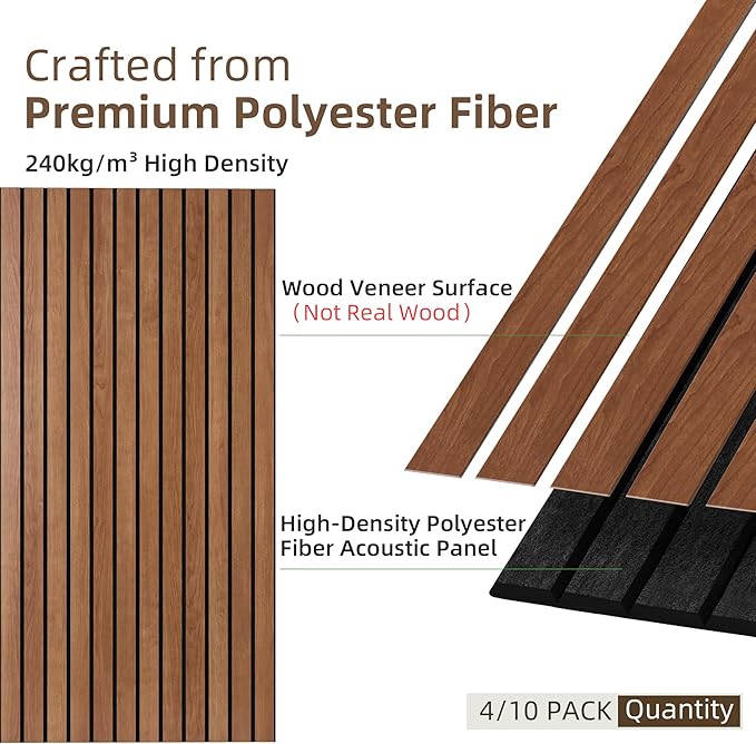 TO-TH Wood-Look Sound Panels, 4 Pack 47.2” x 23.6” Soundproof Wall Panels, Decorative Acoustic Panels,Wood Panels for Wall for Home, Office, Basement, Cherry with Mitered Edges