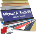 Personalized Name Plate with Choice of Mounting Holders for Walls, Doors, Cubicles, Hanging and More - Custom Purple Plastic White Letters - USA Made 2x12 - B13