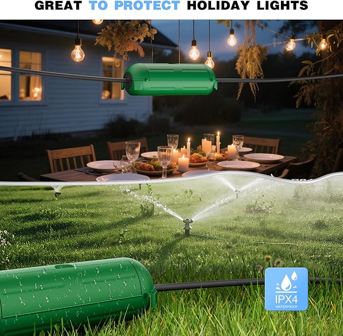 Flemoon [3 Pack] Outdoor Extension Cord Safety Cover, IPX4 Weatherproof Electrical Box to Protect Outdoor Outlet, Plug, Socket, Halloween, Christmas Holiday Decoration Light, Green