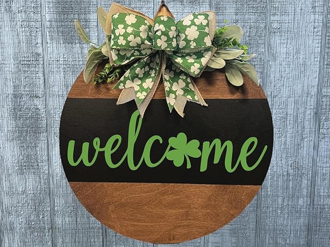 Wood front door sign Wood sign Home decor Welcome sign Sign for front door House warming gift Wedding gift (Saint Patrick's-UV020(A41) S003, 22" Width)