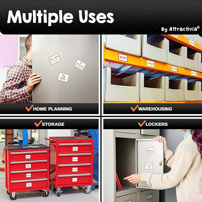 Attractivia Dry Erase Magnetic Labels 2.8 x 1.8 in, Color Borders, Small Dry Erase Magnets, 40-Pack, White Erasable Write-On All-Purpose Labels, for Office, Education, Home, Whiteboard