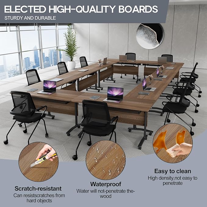 Folding Conference Table 4ft 5ft, Foldable Office Meeting Desk for 6 People, Multiple Sizes Colors Mobile Conference Room Table for Training Room School Business Furniture (6, White Walnut, 63in)