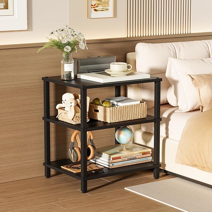 3-Tier AV Media Player Stand, Stereo Cabinet, Modern Stereo Cabine,Game Console Shelf,Wooden TV Stand,Multifunctional Entertainment Center, Suitable for Home, Conference Room, Game Studio,Black