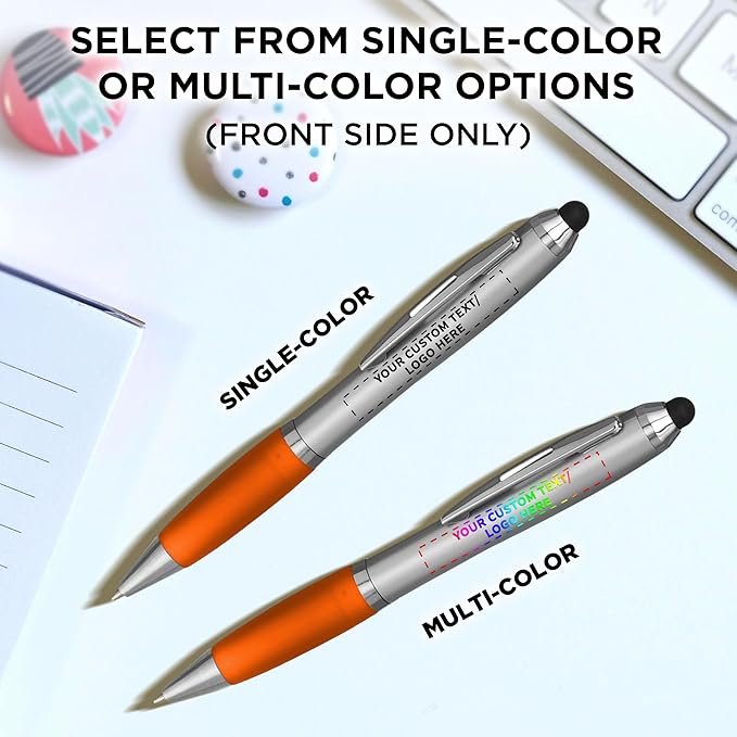 DISCOUNT PROMOS Custom Stylus Ballpoint Pens Set of 10, Personalized Bulk Pack - Black Ink, Great for Office, School, Business, Tradeshows, Events - Orange