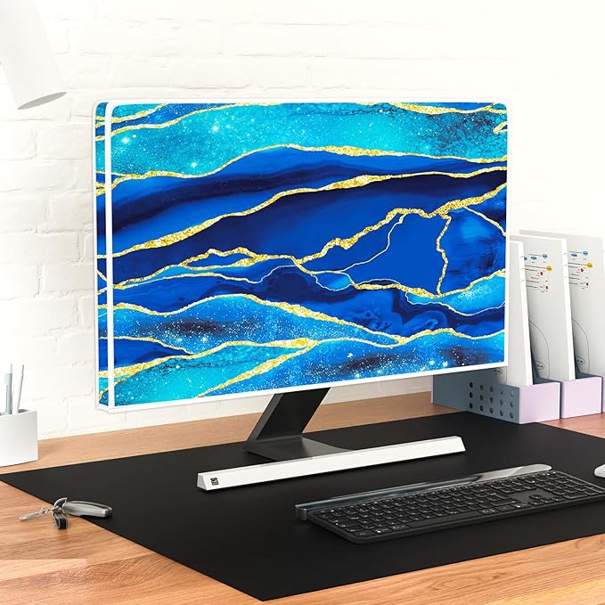 Baocicco Royal Blue Marble Waterproof TV Cover 45, 46, 47, 48 Inch Creative Design Monitor Accessories Laptop TV LCD Screen Television Decoration for Tablet LED LCD OLED TVs Decorations