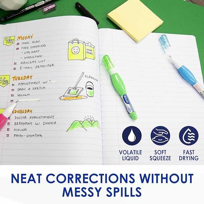 BAZIC Products Mini Correction Pen - Corrections Fluid, Precise Metal Tip White Out, Ideal for School & Office Supplies, Alternative to Correction Solution, 3/Pack, 2-Packs