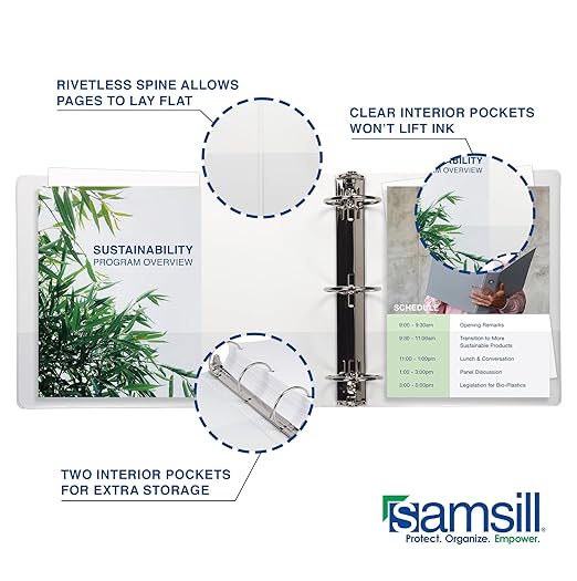 Samsill 1 Inch 3 Ring Binders, Made in USA, Economy Round Ring with Clear View Cover, 200 Sheet Capacity, White, Pallet of 864 Binders in 36 Cartons