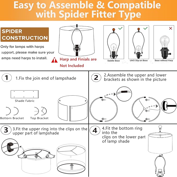 Drum Lamp Shades Larges (2 Pack), Modern Farmhouse Lampshades Beige for Floor&Table Lamps Replacement Living Room/Bedroom，14"Top×16"Bottom ×11"High(Spider), Required Assembly，By GO&SO