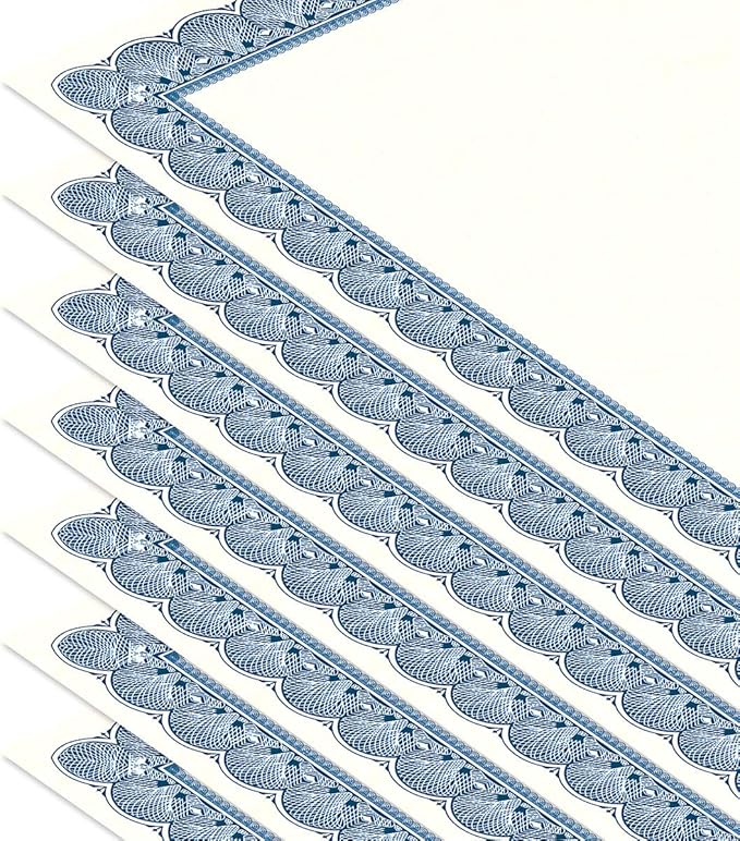 Elite Blue & White Parchment Certificate Papers - Pack of 100, Laser Printer Compatible, for Office, Business Awards, Graduation, School Diplomas, 8-1/2" x 11" on 60 lb. Text Stock