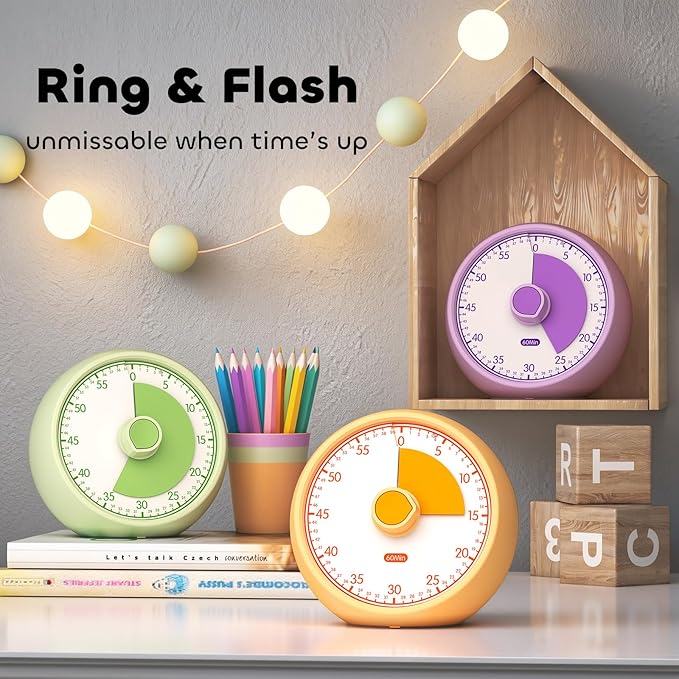 Visual Timer for Kids 60-Minute - Countdown Timer with Optional Alarm, Focus Tool for ADHD & Autism, Time Management for Homework, Chores, Office, Kitchen, Teaching & Study Routines (Orange)