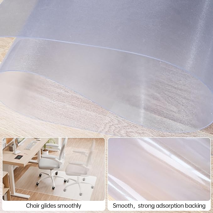 HOMEK Office Chair Mat for Hardwood Floor, 60" x 40" Clear Computer/Desk Chair Mat for Hard Floor, Thicker, Easy Glide, Non-Slip, Protects Hard Surfaces from Scratches, Ideal for Home or Office
