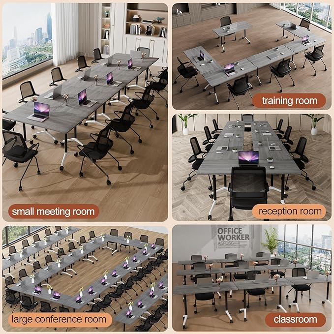 Folding Conference Table 4ft 5ft, Foldable Office Meeting Desk for 6 People, Multiple Sizes Colors Mobile Conference Room Table for Training Room School Business Furniture (4, Grey, 55in)