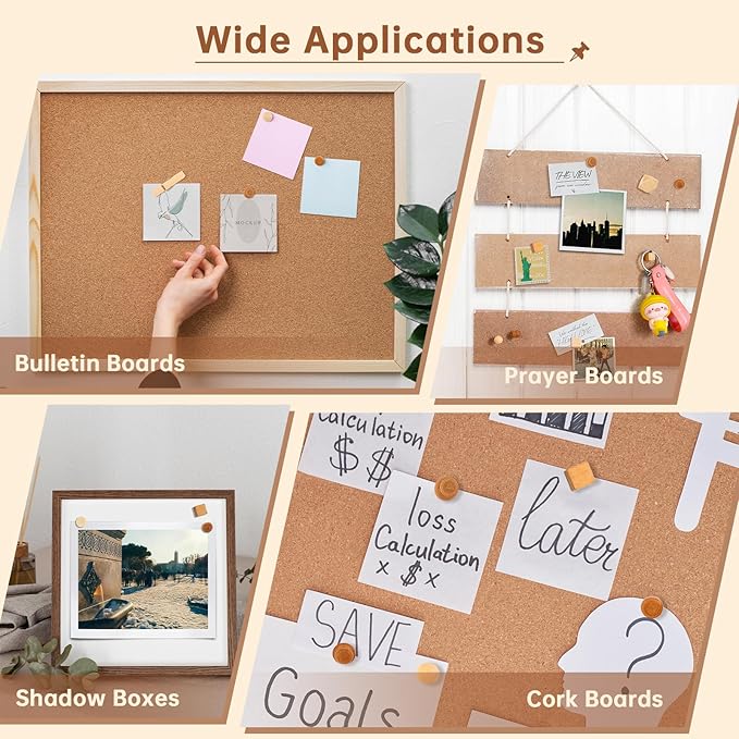 GOOLADA 200Pcs Wood Push Pins 7 Types and 2 Colors Wood Tacks Cute Push Pin Thumb Tacks for Decorative Wooden Push Pins for Cork Board Cute Pushpins for Bulletin Board Prayer Board Supplies for Women