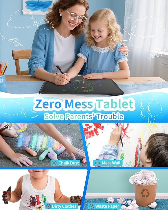 Rechargeable LCD Writing Tablet for Kids, 16 Inch Colorful Drawing Tablet, Educational Toddler Drawing Pad, Reusable Learning Toys for Kids (Ages 3-12), Ideal Gift for Christmas Birthday (Black)