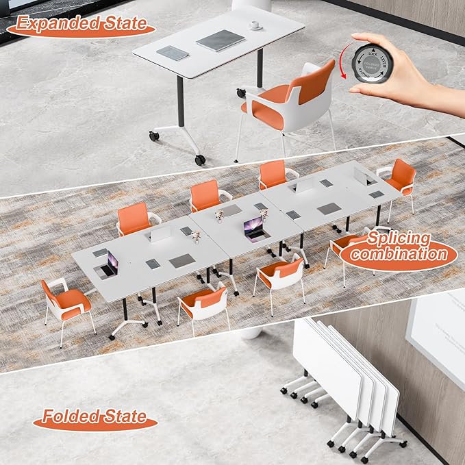 Conference Table Flip Top Mobile Conference Room Tables,Folding Conference Table with Wheels,Large Meeting Training Seminar Table Saving Space for Office Classroom(12A,47.2'')