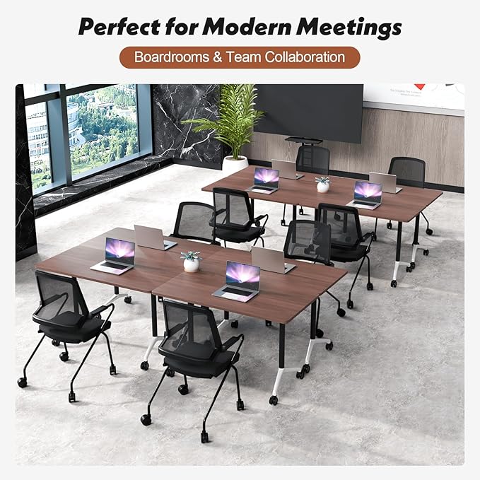 Goakwwuz Conference Room Table, Folding Conference Tables,Thicken Grey Tabletop,Flip Top Wooden Seminar Meeting Room Table for Conference Room Offices (10, Walnut, 47.2“)