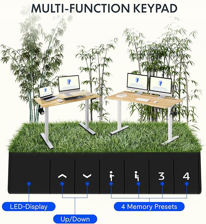 FLEXISPOT EN1 Bamboo Standing Desk, 48 x 24 Inches Whole-Piece Electric Height Adjustable Desk (Silver Frame + Bamboo Top, 2 Packages)