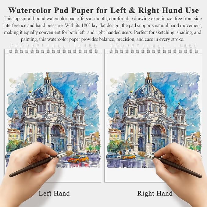 Fuxi 8x10 Watercolor Paper, 140lb Cold Press Watercolor Spiral Notebook, 32 Sheets (64 Pages) Water Color Sketchbook, Art Supplies Adults Professional.