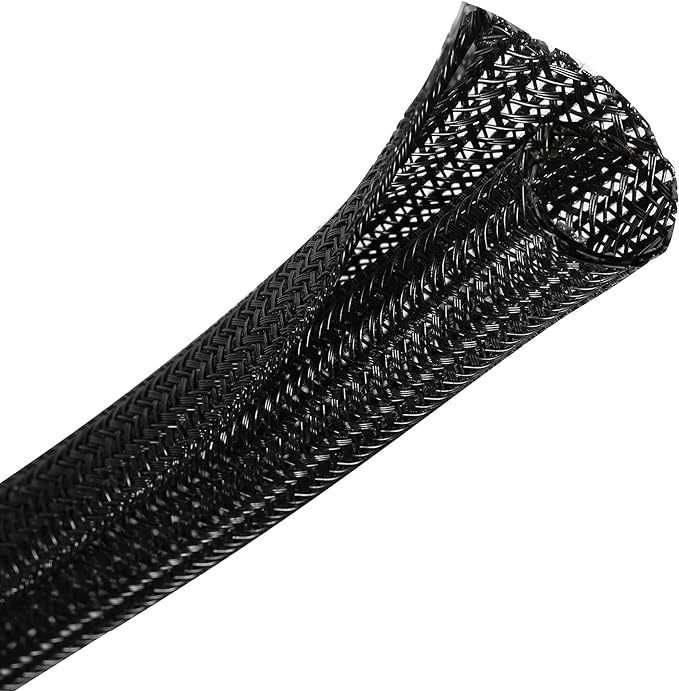 CrocSee 10ft - 1/2 inch Braided Cable Management Sleeve Cord Protector - Self-Wrapping Split Wire Loom for TV/Computer/Home Theater/Engine Bay - Black