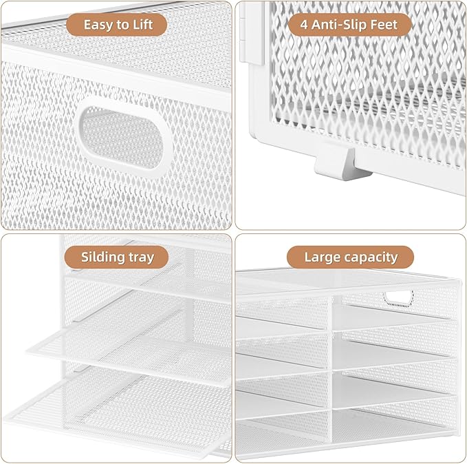 Marbrasse 5 Tier Desktop Literature Organizer, Mesh Paper Organizer Desk Organizers, File Sorter Mail Center Paper Storage Cabinet Classroom Keepers Mailbox for Office Home School,White