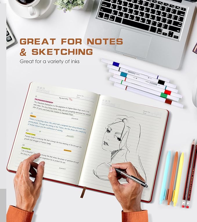 Biuwory Lined Journal Notebook for Women Men,256 Pages A4 Large Hardcover Leather Journals for Writing,Travel,Business,Work,School,College Ruled Notebooks for Note Taking, Diary Notepad 8.6"×11"