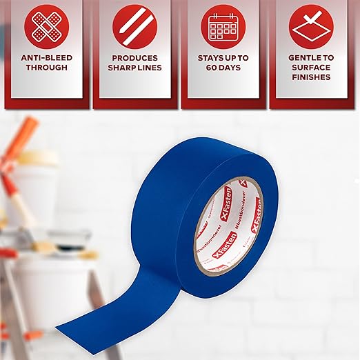 XFasten Blue Painters Tape 1.88 Inch x 60 Yards 3-Pack 1-Inch Core, UV Residue-Free Blue Masking Tape for Clean Lines, Indoor and Outdoor Multi-Surface Use - Sharp Paint Lines for Walls, Easy Removal