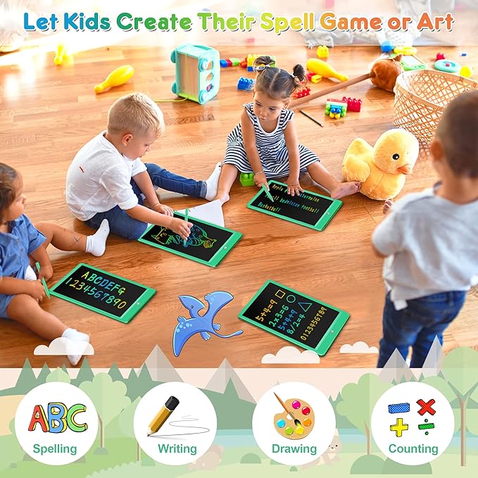 FLUESTON LCD Writing Tablet, Doodle Board Toys Gifts for 3-8 Year Old Girls Boys, 10 Inch Colorful Electronic Board Drawing Pad for Kids, Gifts for Toddler Educational Learning Travel Christmas, Green