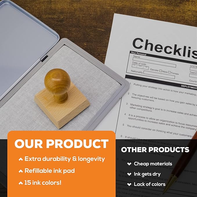 Metal Case Stamp Pad Large Size, Orange Color - Size: 3" x 6" - Choose from 15 Ink Colors