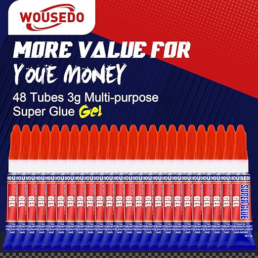 48 x 3g Super Glue Gel, Fast Strong Adhesive, Strong Cyanoacrylate (CA) Glue for Plastic, Metal, Ceramic, Leather, Wood, DIY Crafts and More – Quick Dry, Thick Formula, All-Purpose Instant Bond