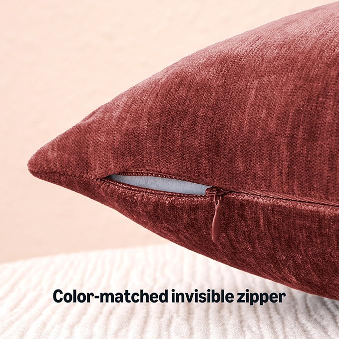 Amazon Basics Chenille Throw Pillow Covers, Home Decor Cushion Cover for Bedroom Living Room Couch Bed, 20" W × 20" L, Burgundy