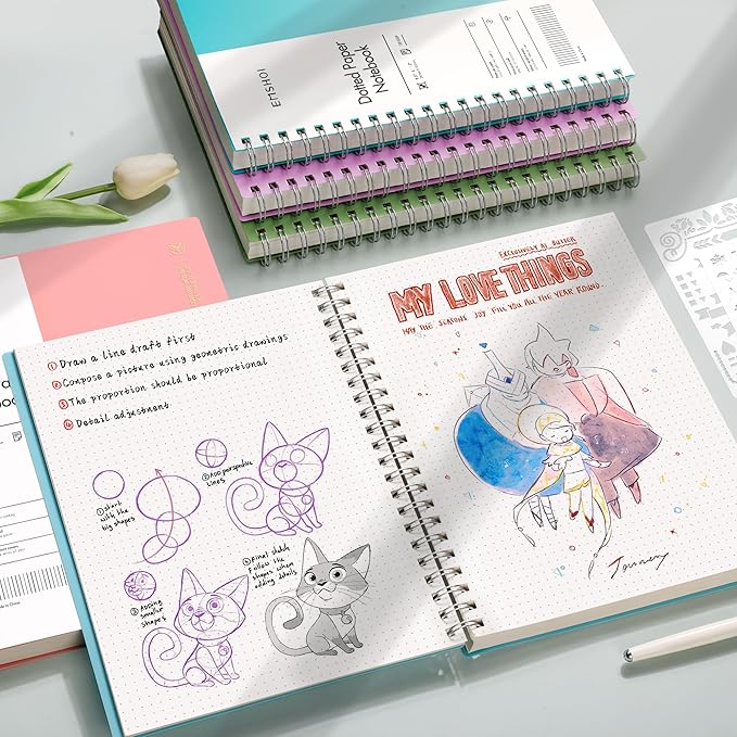 EMSHOI A4 Spiral Notebook Bullet Dotted journal, 11.2" X 8.27", 300 Pages/150 Sheets, 100gsm Dot Grid Paper, Waterproof Softcover, Twin-Wire Binding, for School Work Writing Note Taking-Green