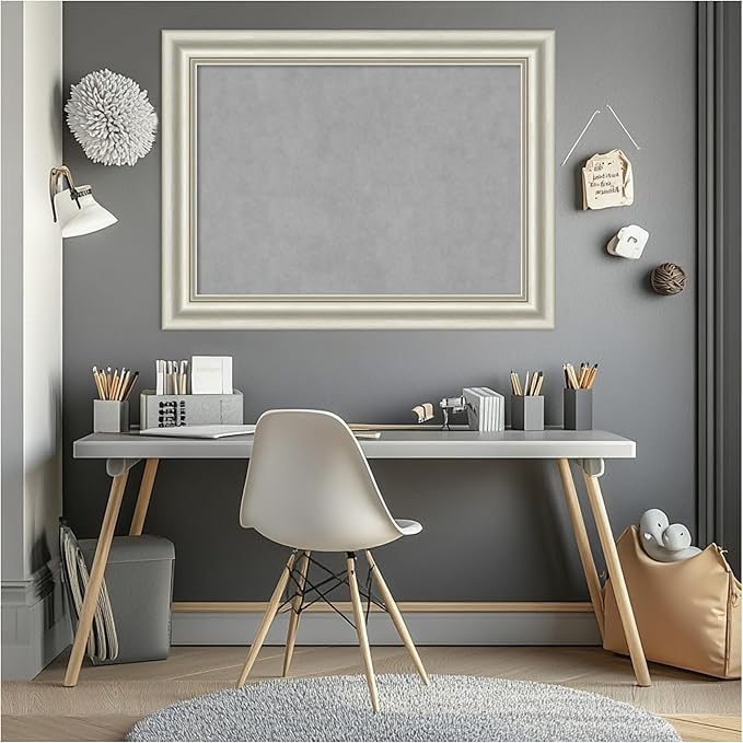 Amanti Art Silver Framed Magnetic Board 26x34 Medium Vision Board for use with Magnets, 100% Metal Sheet to Display Items as Office Decor or for Home Organization in mudroom, Kitchen or Kids Room