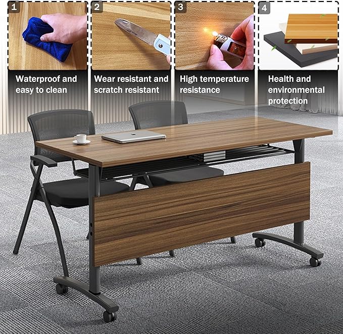 Folding Conference Table,Modern Office Conference Room Tables,Flip-Top Mobile Training Seminar Table,Foldable Rolling Meeting Table with Caster Wheels,Suitable for Office,Meeting Room (4Pack 47.2in)