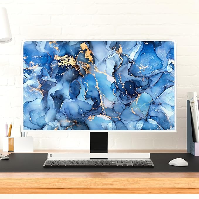 Baocicco Navy Blue Gold Marble Waterproof TV Dust Cover 80 Inch Creative Texture Grain Television Screen Cover Abstract TV Display Protectors Protective LED LCD OLED TVs Dust-Proof