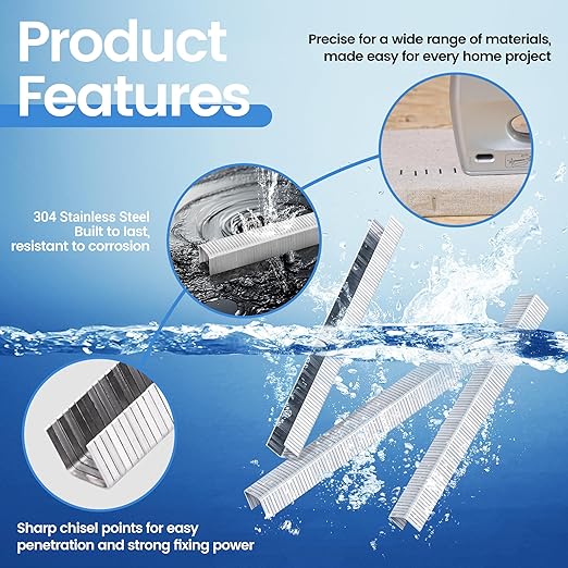 meite T-50 Stainless Steel Staples Marine, 5/16 Inch Heavy Duty Staples for Staple Gun - 20 Gauge 3/8 Inch Crown T-50 Upholstery Staple for Salt Water, Marine Applications (10 Packs)