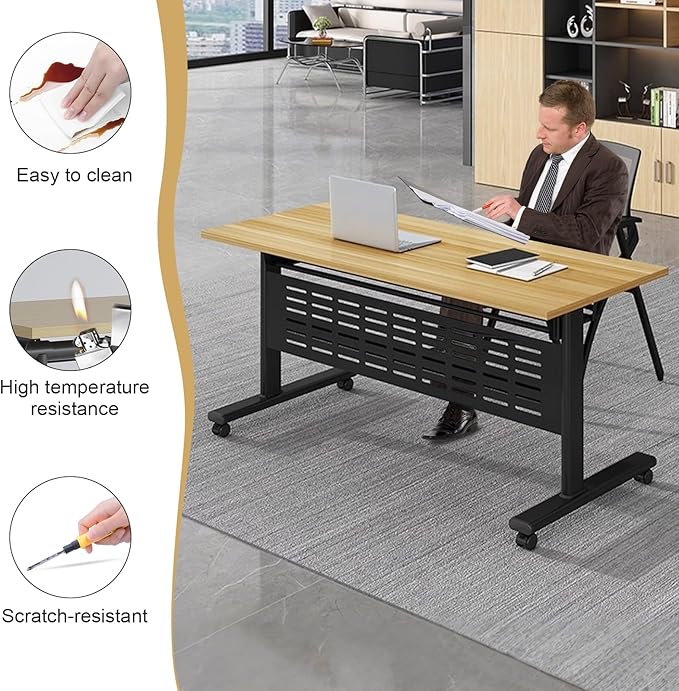 Conference Table,55.1''Folding Conference Room Table for 4-12 People,Mobile Flip Top MeetingTraining Table with Different Coulor and Styles for Offices, Classrooms,Meeting Room (2, E)