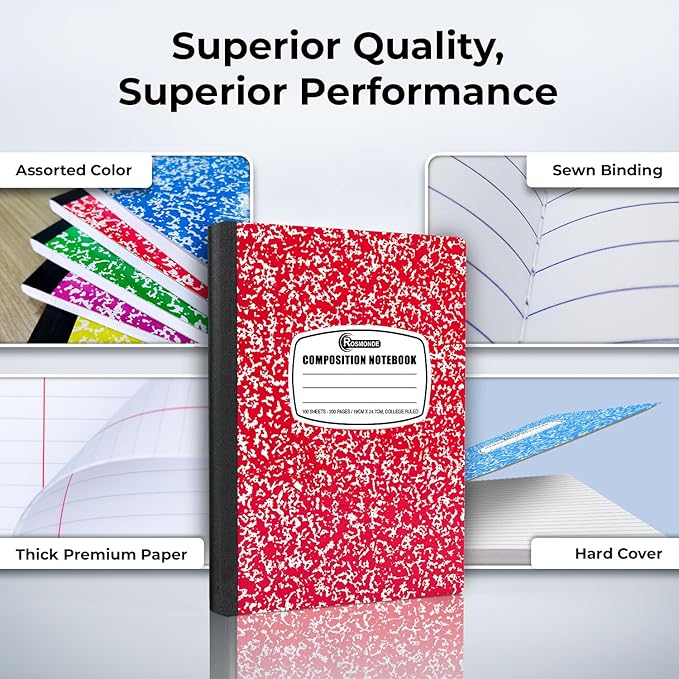 Rosmonde 2000 Pack (Pallet) Composition Notebook Bulk, College Ruled, Full Pallet of Composition Notebooks, 200 Pages (100 Sheets), 9-3/4 x 7-1/2, Bulk Notebooks for School & Office, 4-7 Days Transit