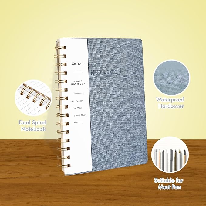 Spiral Notebook-5.75" x 8.125" College Ruled Journal with Inner Pockets and 160 Pages,PU Leather Cover Business Journal, Twin-Wire Binding Notebook Perfect for Office & Home School Supplies 6 pack Reefblue