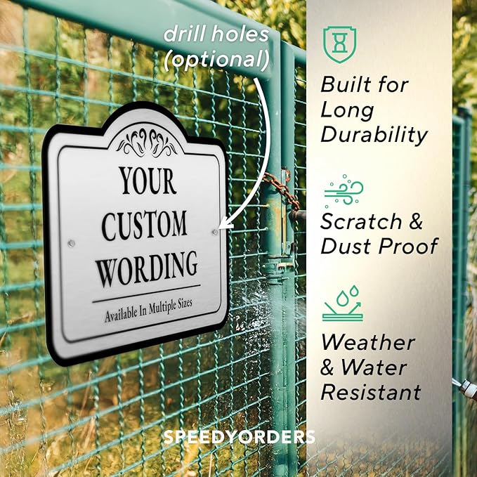 Custom Decorative Outdoor Metal Signs, Personalized Aluminum, Customized Driveway, Waterproof Made In USA, Silver 14x10 In