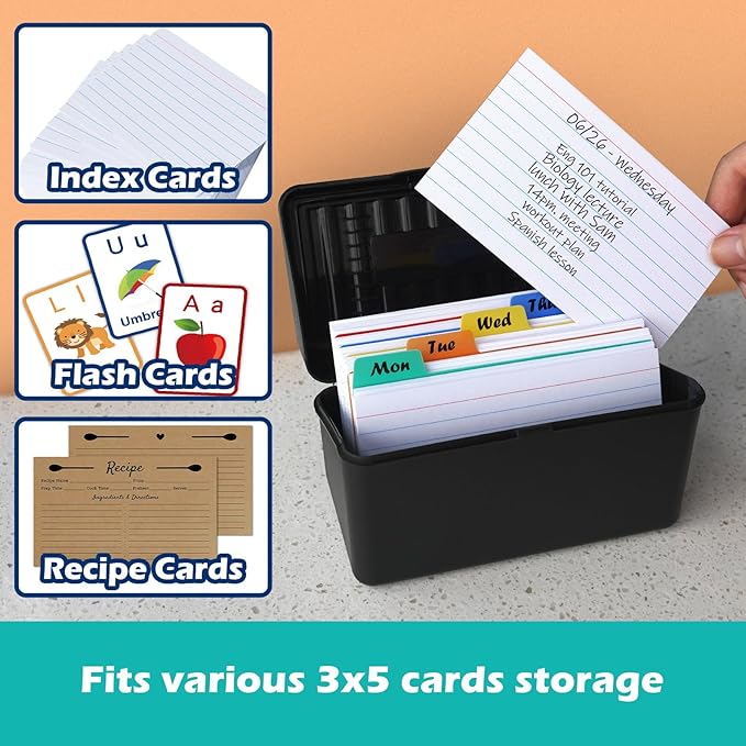 Olivo Index Card Holder Box 3x5 Flash Note Card Holder Storage File Box Organizer Case for 3"x5" Cards, 4 Colors Pack