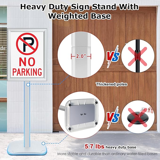 VAIIGO 3 Pack Heavy Duty Standing Sign Holder 11x17 Inch - Pedestal Floor Sign Stand with Weighted Base - Vertical & Horizontal Poster/Menu Display Stands for Indoor/Outdoor Advertising, Silver