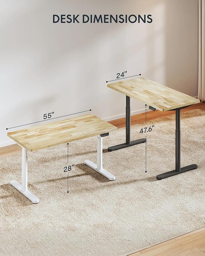 FLEXISPOT Solid Rubberwood Electric Standing Desk with Elegant Oval Legs, 55"x24" Height Adjustable Desk for Home Office & Living Spaces (Black Frame)
