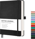 RETTACY Bullet Dotted Journal Notebook, 256 Pages, A5 Medium Size (5.7'' × 8.3''), Leather Hardcover, 120 GSM Thick Paper, for Bullet Journaling, Planning, Tracking (Black)