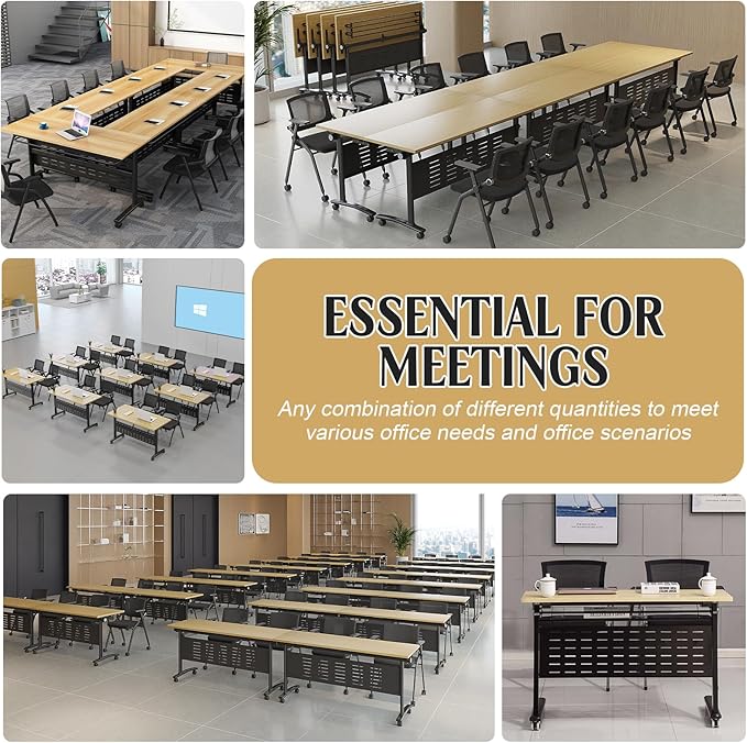 Conference Table,55.1''Folding Conference Room Table for 4-12 People,Mobile Flip Top MeetingTraining Table with Different Coulor and Styles for Offices, Classrooms,Meeting Room (2, 61''E)